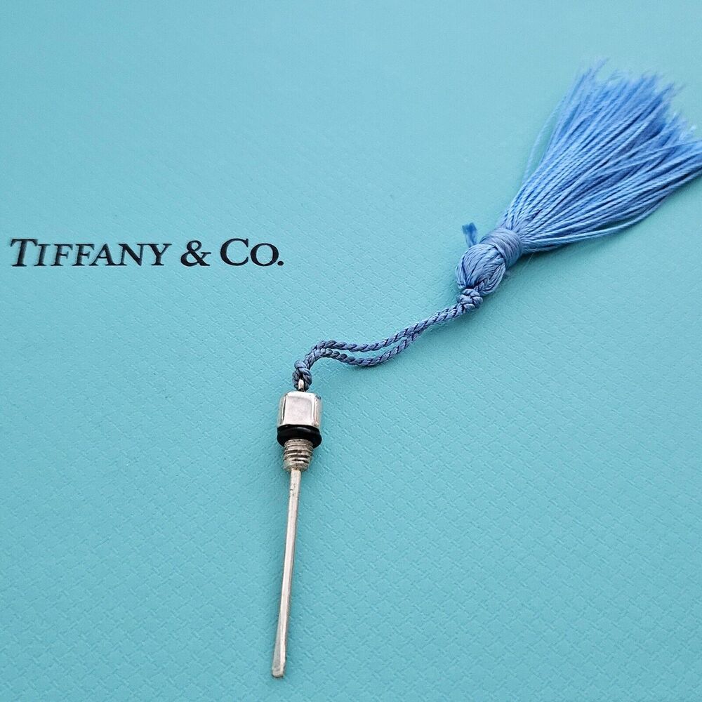 🧧SOLD🎋Vintage Tiffany & Co. Antique Silver Perfume Flask Bottle With Blue Tassel - Picture 9 of 10